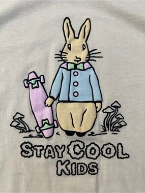 Peace of Mind Stay Cool Kids Bunny Skate Board Graphic Cotton T-Shirt Size M